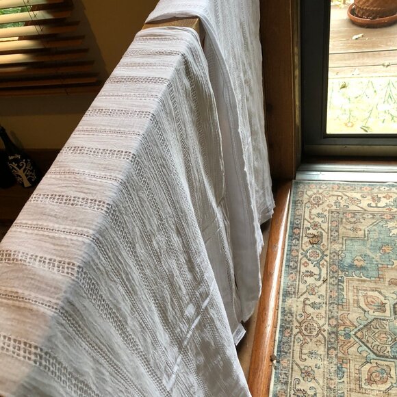 2 Sets - Pottery Barn White Cotton Curtains, Rod Iron Rods, Rings & Blue Glass F - Picture 4 of 8